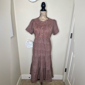 A Pea in the Pod Leopard Smocked Tiered Maxi Dress Button Front Nursing  L